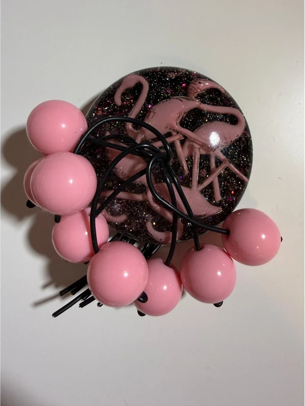 Midnight 'Mingos Flamingo Brooch - Luxulite Fakelite Reproduction Lucite Trashy